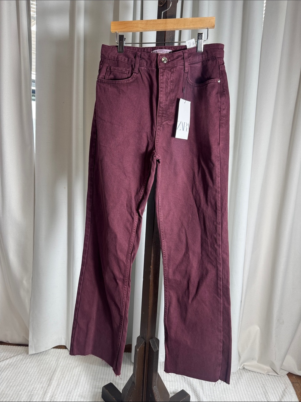 Zara Straight Fit Jeans High Rise Raw Hem Size 6 NWT - Picture 4 of 8